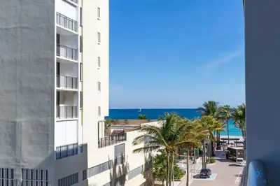 a view of the beach from a building at Best Stay - Rooftop Pool - Hollywood Beach Board - walk in Hollywood