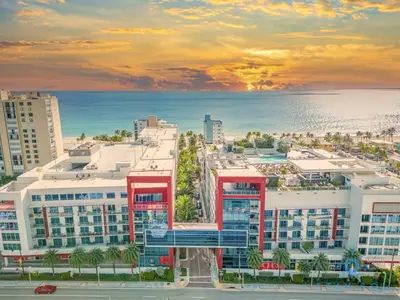 an aerial view of a city with the ocean at Amazing Pool - Hot Tub - Gym - Hollywood Beach in Hollywood