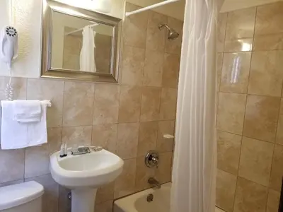 a bathroom with a sink and a toilet and a shower at Parkway Inn in Miami