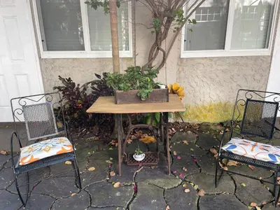 a table and two chairs with a plant on it at Studio close to Everything in Miami