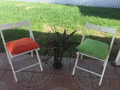 two chairs sitting next to each other next to a plant at Stay Near Miami's Cultural Heart With Wifi in Miami