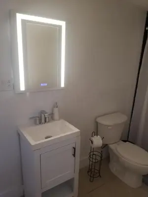 a bathroom with a sink and a toilet and a mirror at 1161 Studio 2 Main Miami in Miami