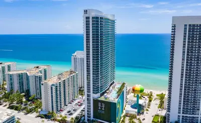 a view of a city with the beach and buildings at 2 bed rental on the beach15th floor Hollywood Miami in Hallandale Beach