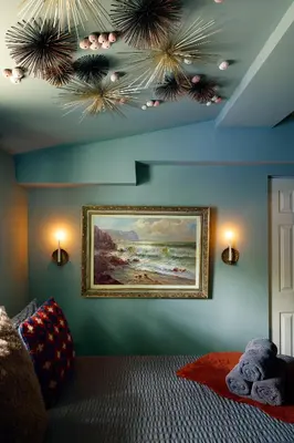 a bedroom with a painting of the ocean on the ceiling at The Captain's Landing - 4 bedroom - 2 bathroom - Outdoor soaking tub - Adventure home in Fort Lauderdale
