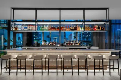 a bar with a view of a city at Element Miami Brickell in Miami