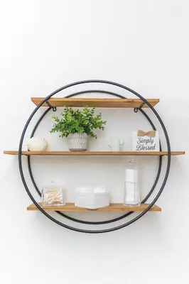 a round wooden shelf with a metal ring on a wall at MIAMI PARADISE in Miami