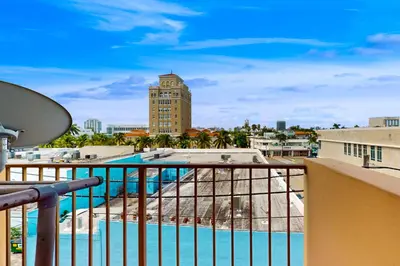 a balcony with a view of a building at Samira's South Beach Paradise in Miami Beach