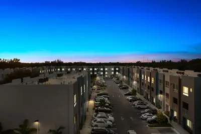 an aerial view of a parking lot in a parking lot at Lofts of Aventura in Miami