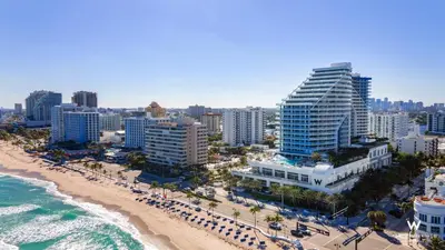 an aerial view of a beach and buildings at Stylish 1 BR at Fort Lauderdale in Fort Lauderdale