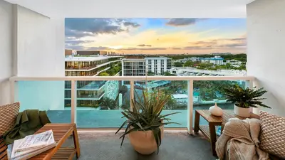 a balcony with a view of a city at Luxurious Private Condo at 1 Hotel & Homes -945 in Miami Beach