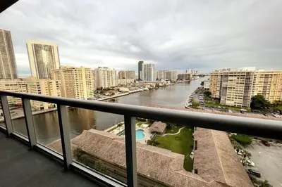 a view of a river in a city with buildings at Premium Oceanview Living Full Kitchen & Miami Chic Vibes -14 A in Hallandale Beach