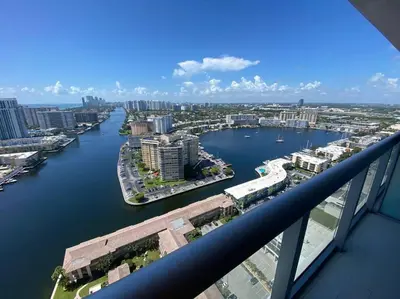 a view of a river from a balcony at Beachy Vibes Studio, 2 Full Beds, Near Everything -30B in Hallandale Beach