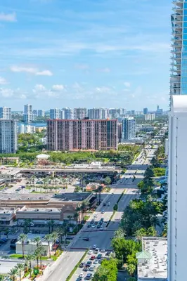 an aerial view of a city street with tall buildings at 16699 Collins Ave Unit 2906 in La Perla in Miami Beach