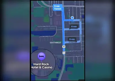 a cell phone with a hard rock hotel and casino map at Boutique Private Guest Suite with Private Entrance & Self Check In Near Hard Rock Cruise Port & FLL Airport in Fort Lauderdale