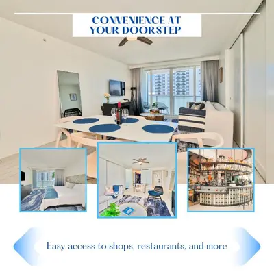 a collage of photos of a living room at 1 Bedroom with ocean and city views! in Fort Lauderdale