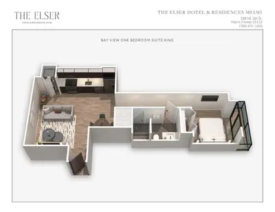 a rendering of a floor plan of a house at The Elser Hotel Miami - An All-Suite Hotel in Miami