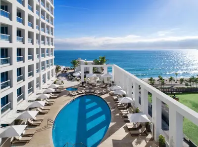 a view of the ocean from the balcony of a hotel at Stylish 1 BR at Fort Lauderdale in Fort Lauderdale