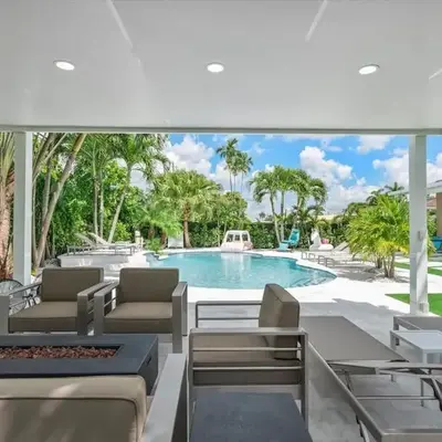 VillaLee-Jungle Palm Island white marble pool Area