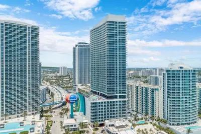 an aerial view of a city with tall buildings at Zen Direct Ocean Front Deluxe 3-Bedroom in Hollywood