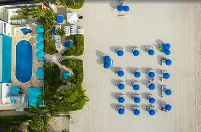 an overhead view of a resort with blue domes at Beachfront Resort POOL OCEAN VIEW BALCONY in Miami Beach