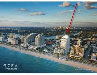 an aerial view of a beach and buildings at Luxury 1 BR Suite at Fort Lauderdale in Fort Lauderdale