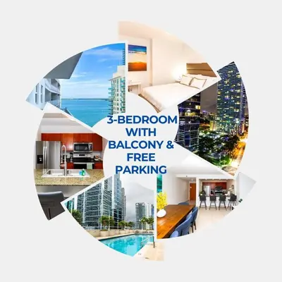 a collage of a kitchen and a bedroom with a city at Top Stay Miami Green Brickell in Miami