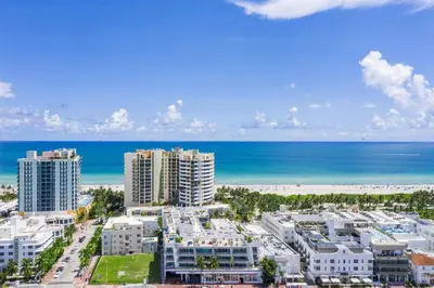 an aerial view of a city and the beach at Penthouse Bahia Mar South Beach on Ocean Drive Miami Beach home in Miami Beach