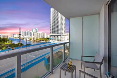 a rendering of a balcony with a view of the city at Spectacular View with Balcony, Pool, Near Beach in Hallandale Beach
