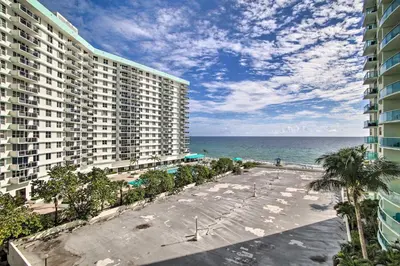 a view of the ocean from the balcony of a building at Ocean-View Balcony Beachfront Hollywood Apt! in Hollywood