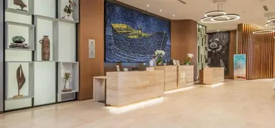 a store lobby with a large painting on the wall at Beautiful Beachfront Penthouse in Hollywood