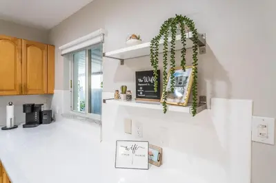 a kitchen with a plant hanging from a wall at Renovated 2 BD Home w/ Private Parking, Gallery & W/D in Miami