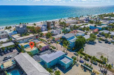an overhead view of a city with the beach at Pastel Dream in Hollywood