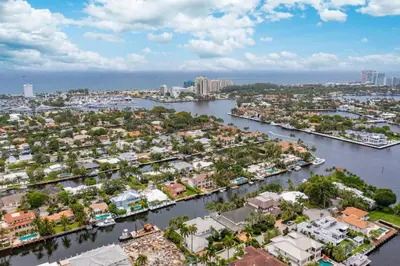 an aerial view of a city with a harbor at Casa Flamingo Intracoastal Front with Heated Pool in Fort Lauderdale