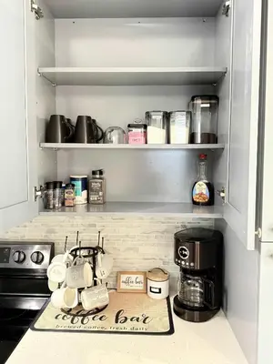 a kitchen counter with a coffee bar sign on it at Modern Miami Retreat, Hot Tub and Gazebo Oasis in Miami