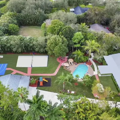 Modern house wpool volleyball court