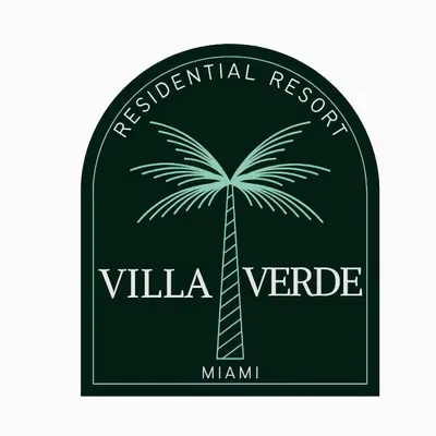 a green and white label with a palm tree at Villa Verde Miami in Miami
