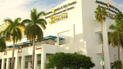 a white building with palm trees in front of it at Las Olas 1BR Pool Free Parking Ideal for 2 in Fort Lauderdale