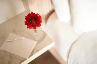 a red flower sitting on top of a table at FOUND Hotels, Miami Beach, Series by Marriott in Miami Beach