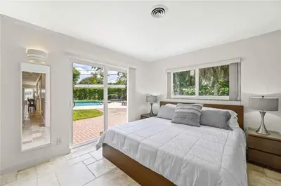 a bedroom with a bed and a large window at Home wpool by PMI unit 332 in Fort Lauderdale