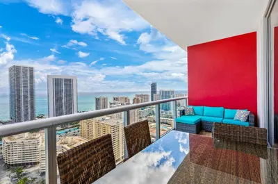 a balcony with a view of the city at Beachwalk Resort - PENTHOUSE IN THE SKY 3BDR and 3BA LUXURY CONDO DIRECT OCEAN VIEW in Hallandale Beach