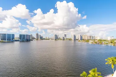 a view of a city from the water with buildings at Marina Bay 1008 in Miami Beach