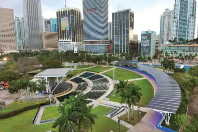 a large amphitheater in a city with tall buildings at Private Room near Miami Airport - Free parking - 02 in Miami