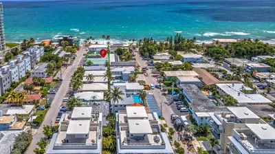 an aerial view of a street in front of the ocean at The Shell on Walnut Studio Hollywood Beach Free Parking in Dania Beach