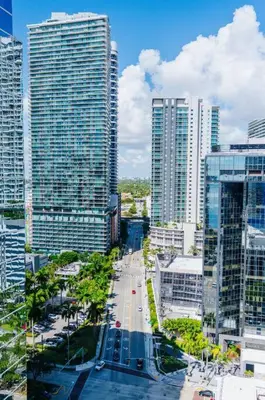 an aerial view of a city with tall buildings at Brickell, Miami Home in the Sky! in Miami