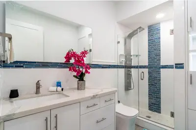 a white bathroom with a toilet and a shower at The tropical paradise villa in Miami