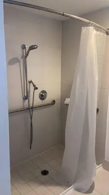 a shower with a shower curtain in a bathroom at Cozy & Comfortable 1BR Apt in Miami Beach 2804A in Hallandale Beach