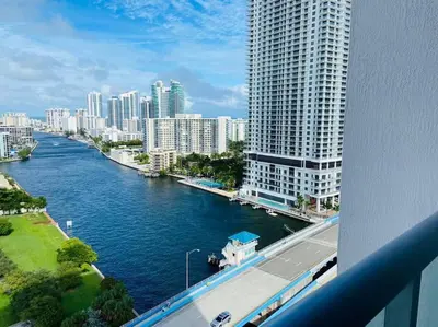 a view of a river in a city with buildings at Cozy & Comfortable 1BR Apt in Miami Beach 2804A in Hallandale Beach