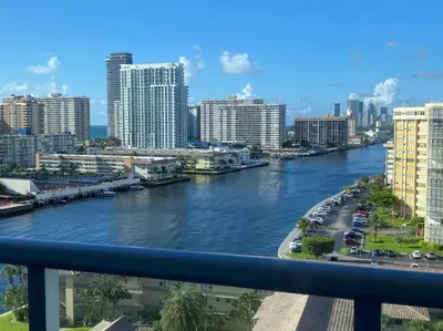 a view of a river in a city with buildings at Miami Beach 1 Bedroom w Pool 1109A in Hallandale Beach