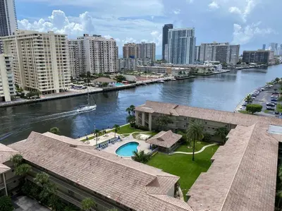 a view of a river in a city with buildings at Modern Beach Apartment, 3 Beds, Views & Full Kitchen in Hallandale Beach