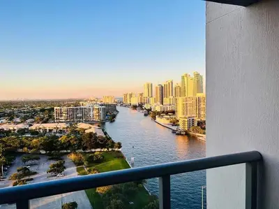 a view of a river in a city with buildings at Boutique-Style Retreat, Miami Views & Full Amenities -A in Hallandale Beach